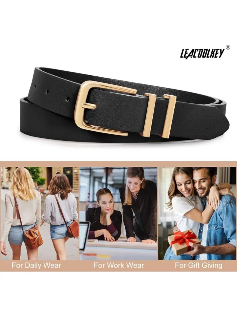 Stylish 3-Pack Women's Leather Belts for Jeans & Dresses - Gold Buckle Fashion
